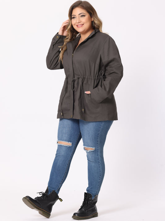 Women's Plus Size Jackets Lightweight Anorak Drawstring Utility Jacket with Pockets