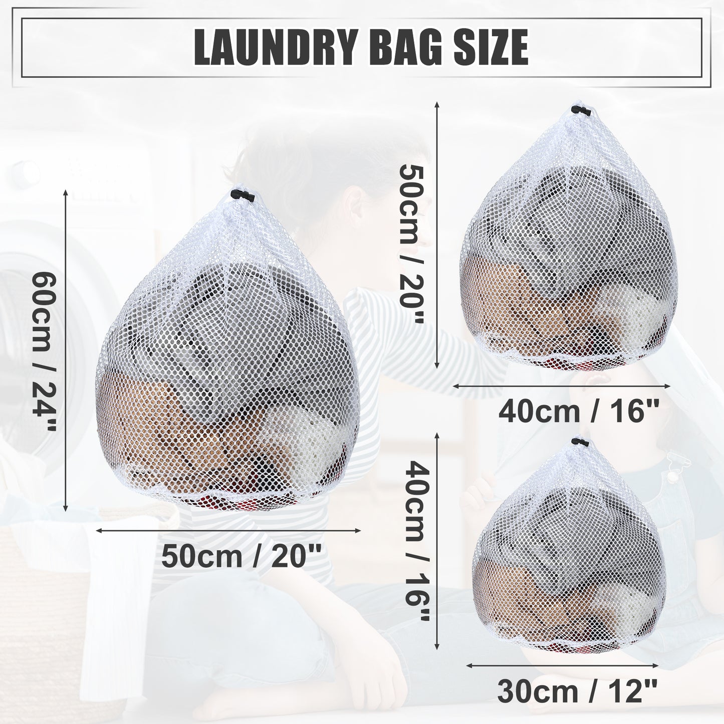 1 Set Laundry Bags, Coarse Mesh Wash Bags with Drawstring White