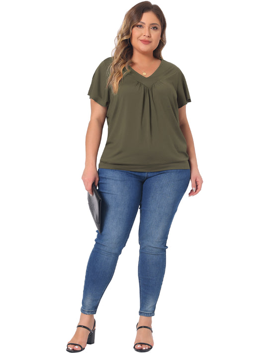 Women Plus Size Top V Neck Ruffle Short Sleeve Blouse Summer Tee Top