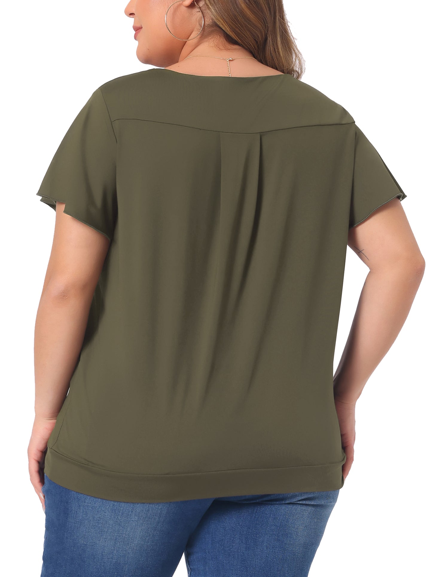 Women Plus Size Top V Neck Ruffle Short Sleeve Blouse Summer Tee Top