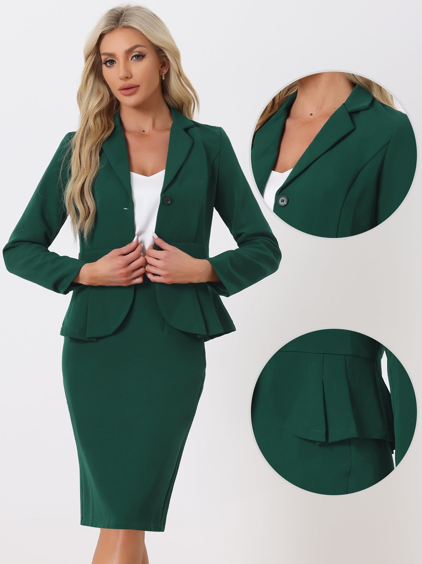Women's 2 Piece Skirt Suit Set Formal Notched Lapel Peplum Blazer Pencil Skirt (Available in Plus Size)