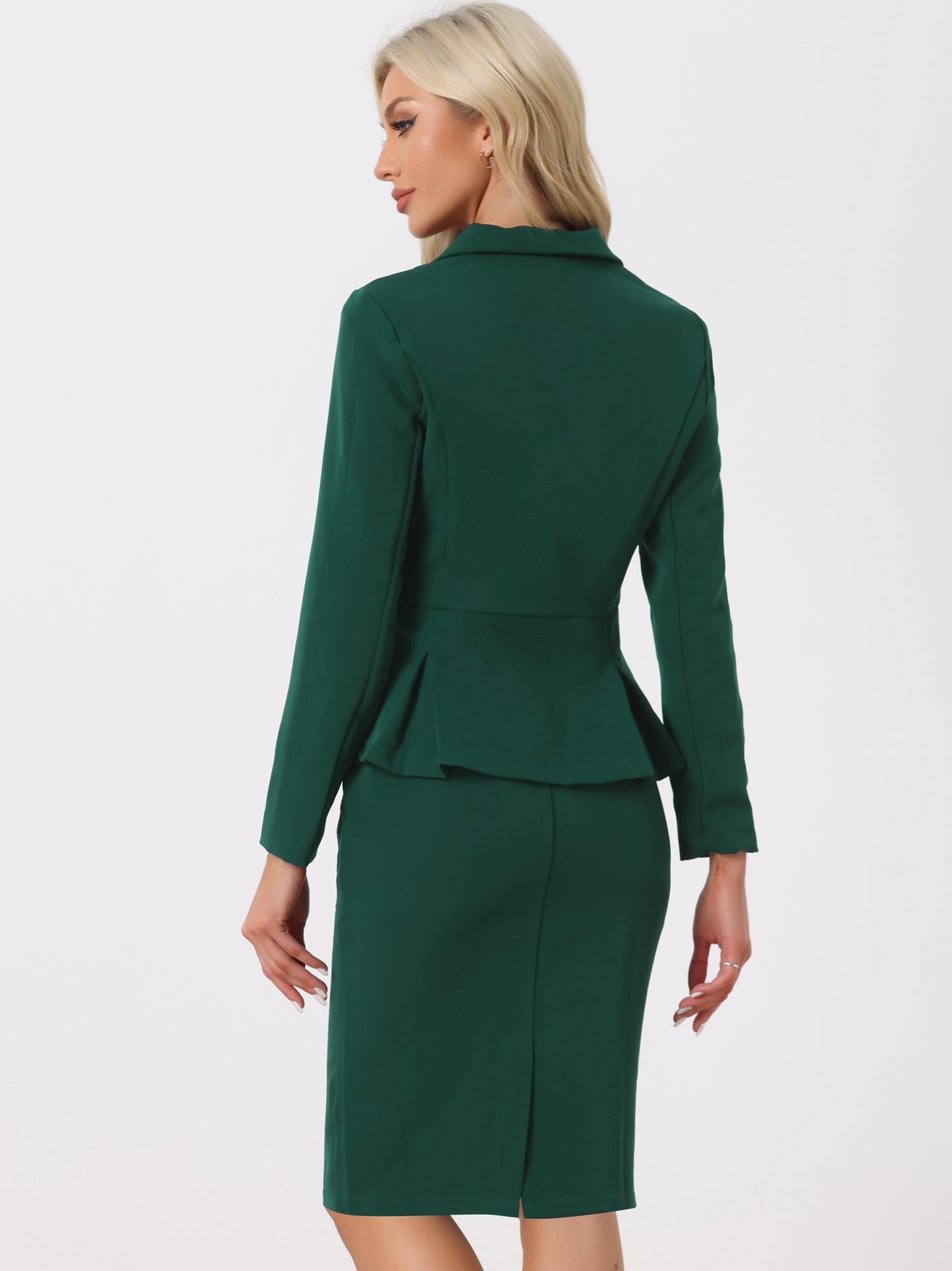 Women's 2 Piece Skirt Suit Set Formal Notched Lapel Peplum Blazer Pencil Skirt (Available in Plus Size)