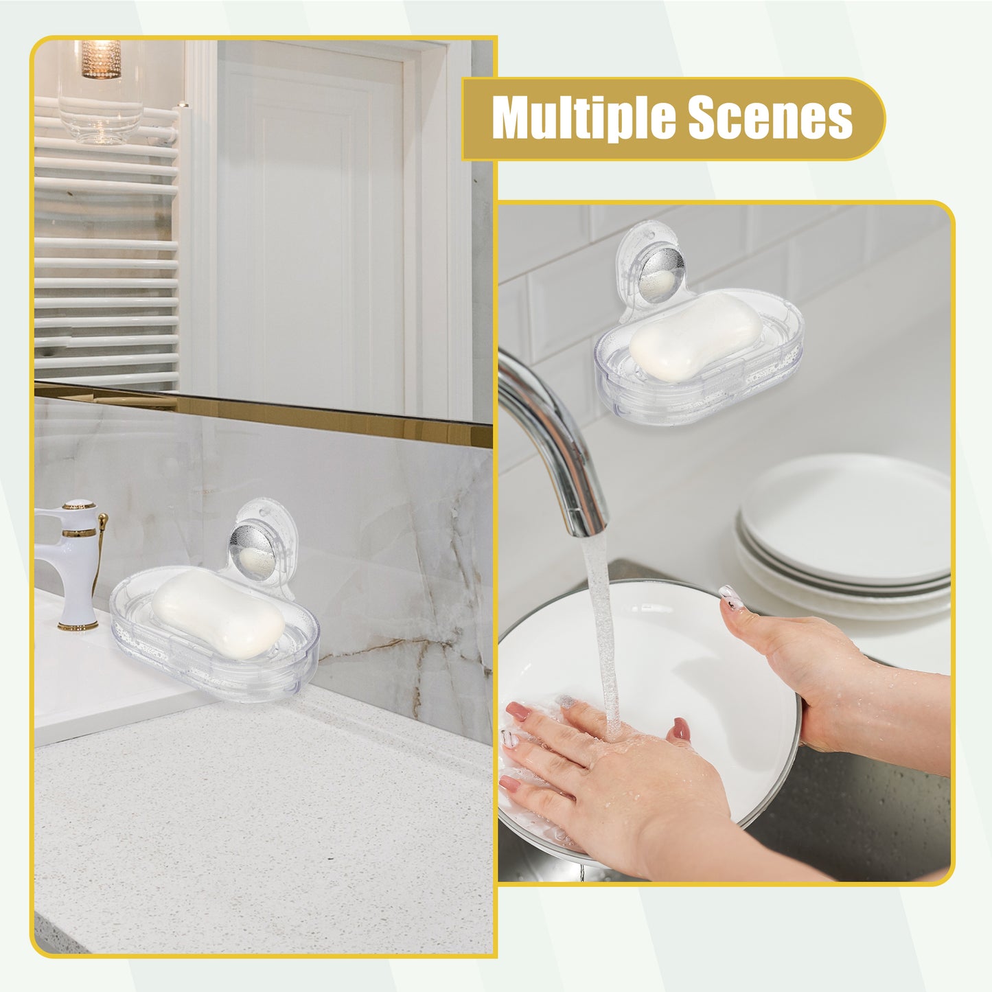 Jabonera de pared, soporte para jabón para baño y cocina, transparente