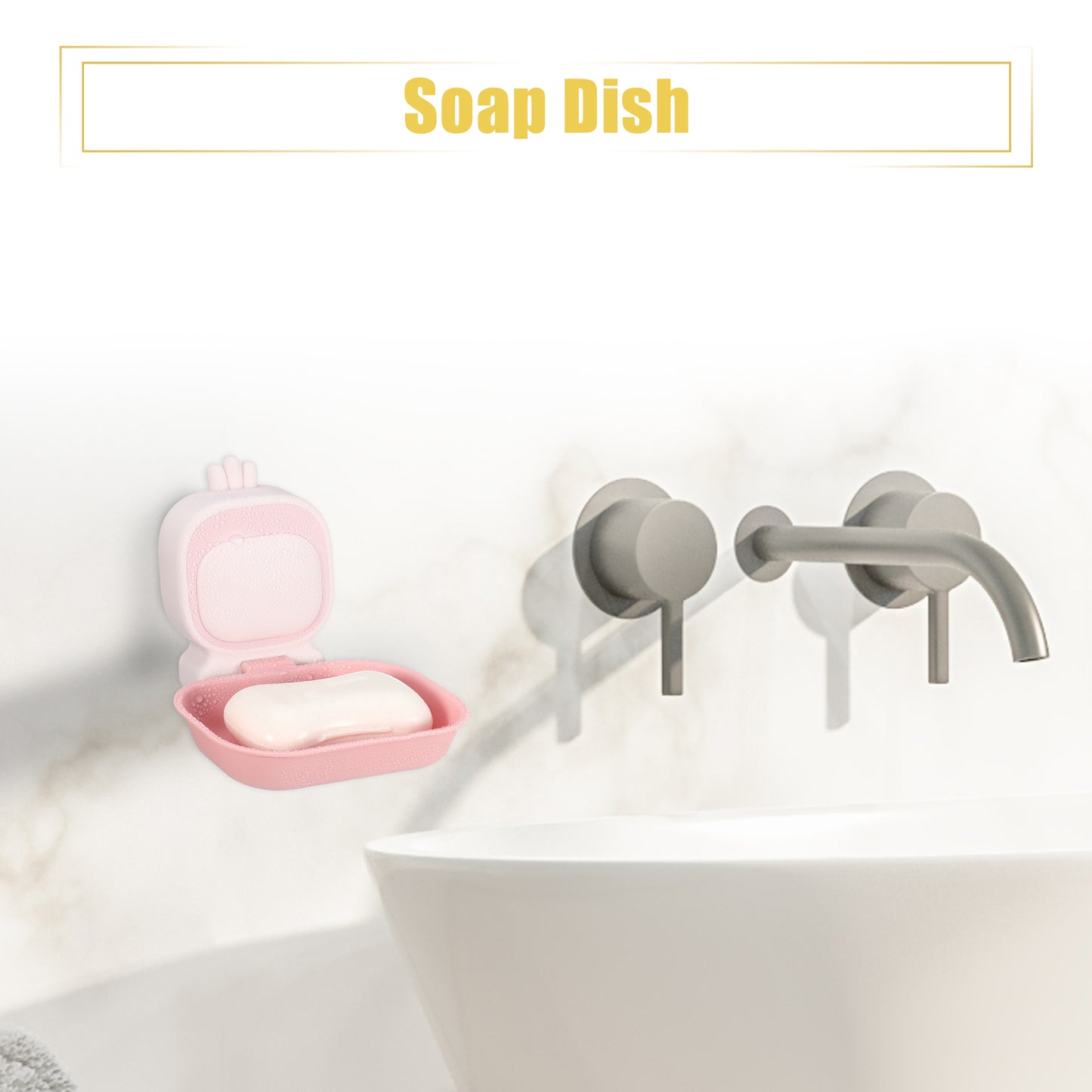 Jabonera de pared, bonita jabonera de plástico para baño y cocina, color rosa