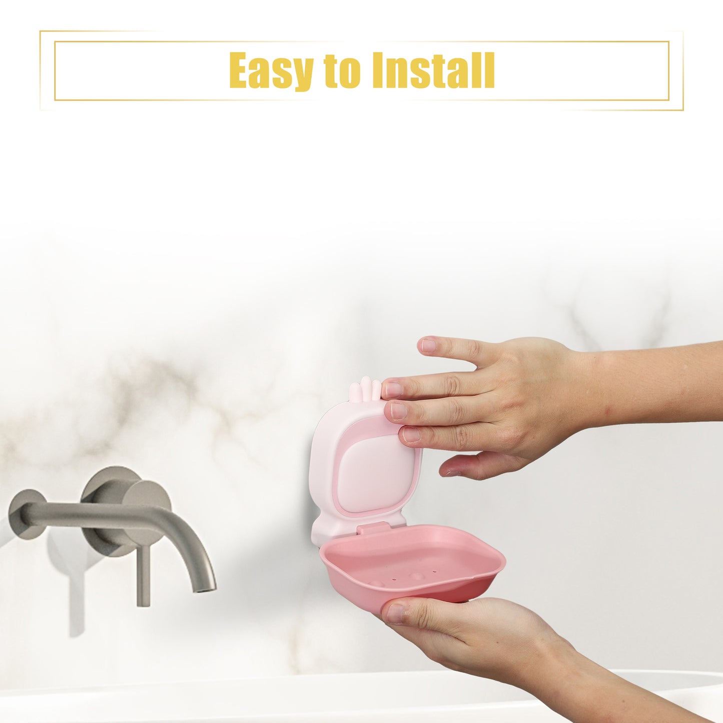 Jabonera de pared, bonita jabonera de plástico para baño y cocina, color rosa