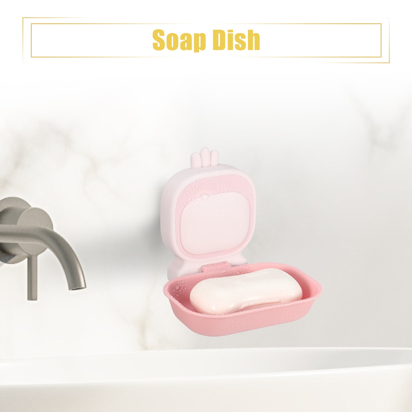 Jabonera de pared, bonita jabonera de plástico para baño y cocina, color rosa