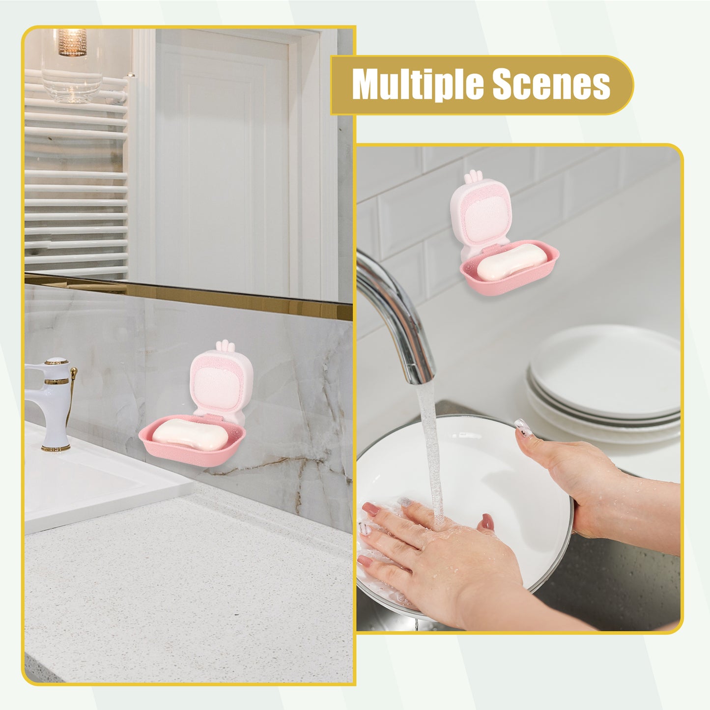 Jabonera de pared, bonita jabonera de plástico para baño y cocina, color rosa