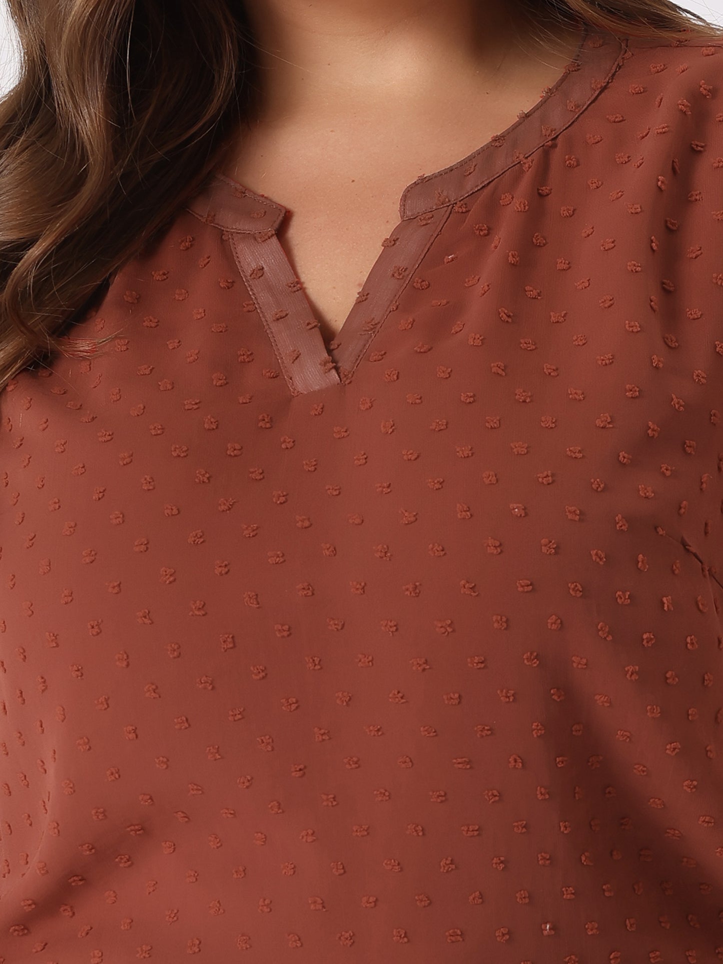 Women Plus Size Summer Top Swiss Dots Notched Neck Short Sleeve Blouse