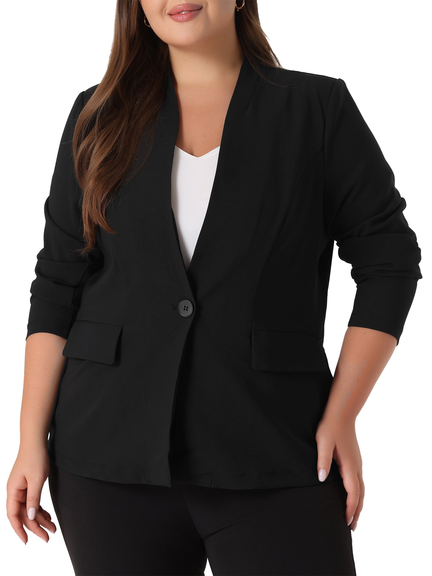 Blazer de talla grande para mujer, con botones, manga larga, para oficina, trabajo, negocios, chaqueta