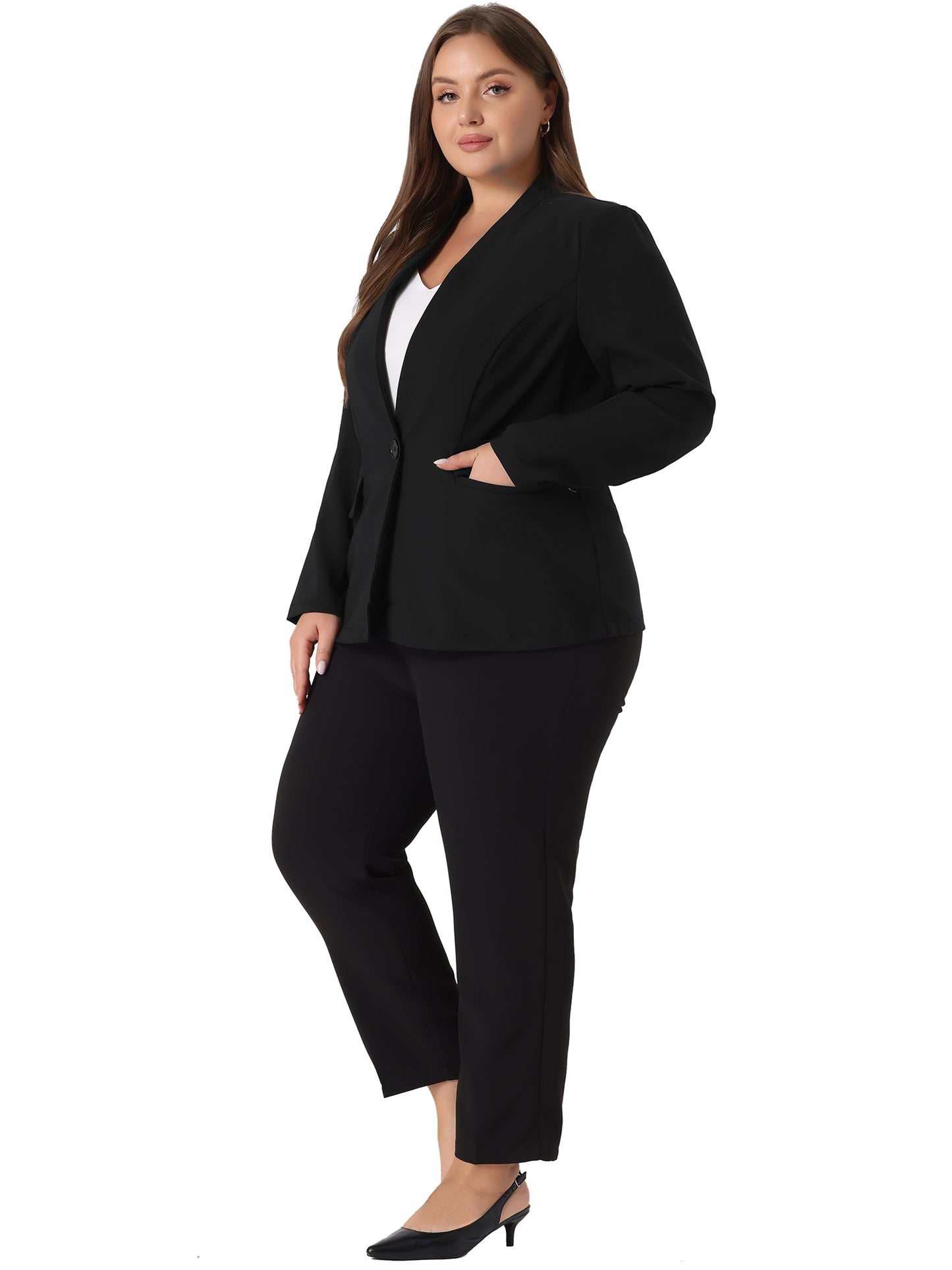 Blazer de talla grande para mujer, con botones, manga larga, para oficina, trabajo, negocios, chaqueta