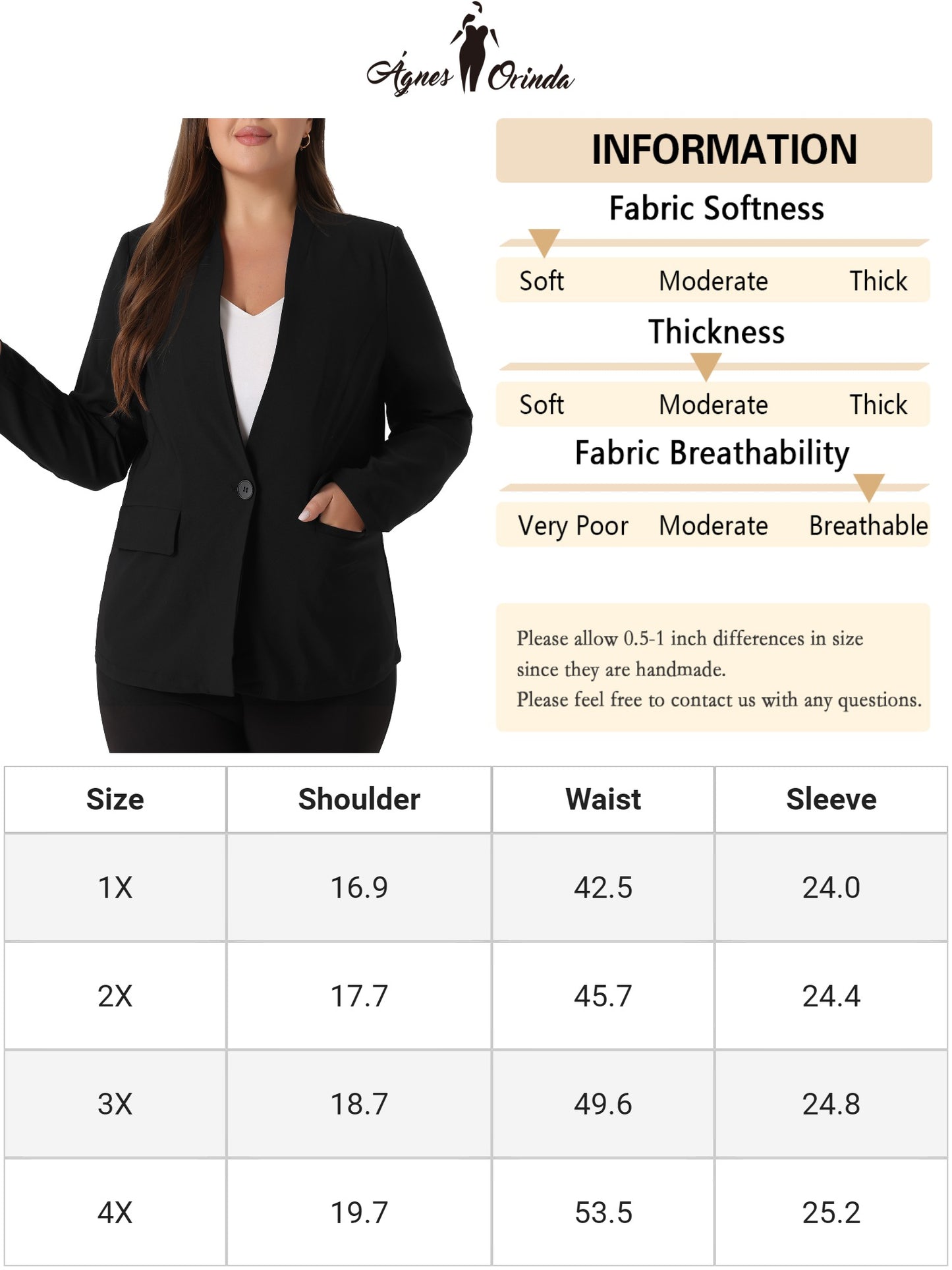 Blazer de talla grande para mujer, con botones, manga larga, para oficina, trabajo, negocios, chaqueta