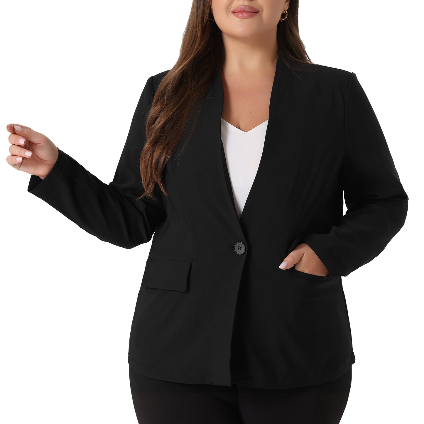 Blazer de talla grande para mujer, con botones, manga larga, para oficina, trabajo, negocios, chaqueta