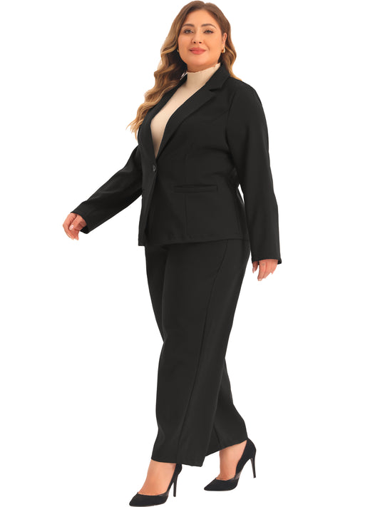 Women Plus Size Suit Two Piece Outfit Business Office Blazer Jacket and Pants Suit Set