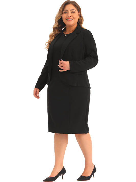 Women Plus Size Suit Two Piece Outfit Blazer Jacket and Sleeveless Dress Business Casual Set