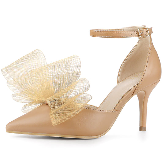 Zapatos de tacón de aguja con tira al tobillo y lazo para mujer