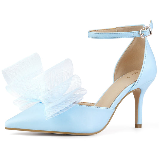Zapatos de tacón de aguja con tira al tobillo y lazo para mujer