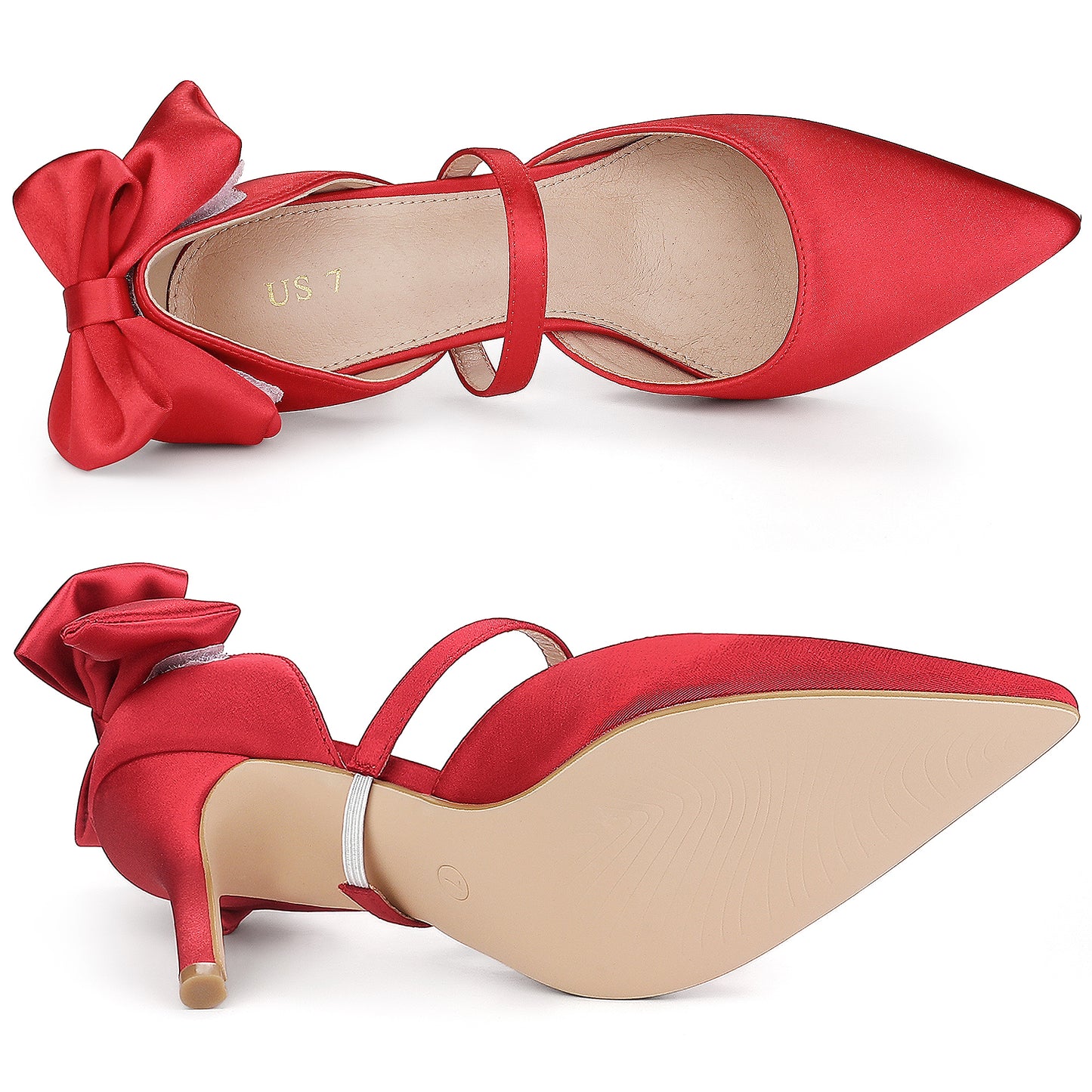 Women's Pointed Toe Bow Satin Stiletto Heels Pumps