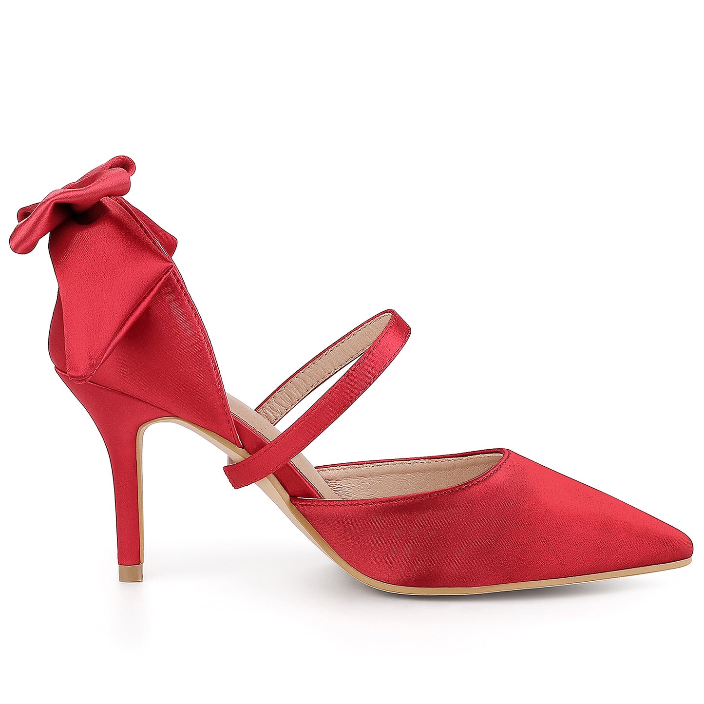 Women's Pointed Toe Bow Satin Stiletto Heels Pumps