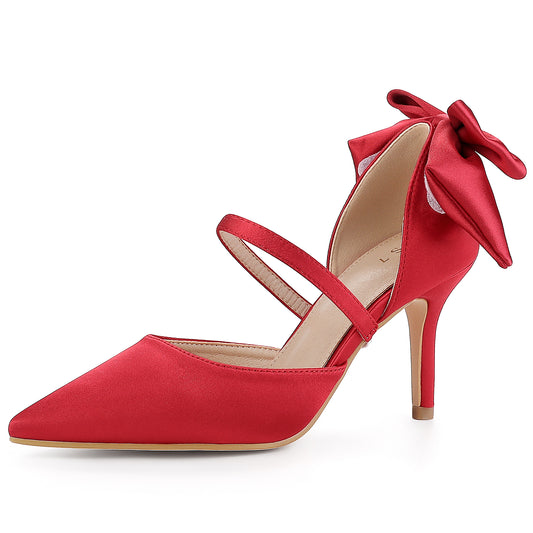 Women's Pointed Toe Bow Satin Stiletto Heels Pumps