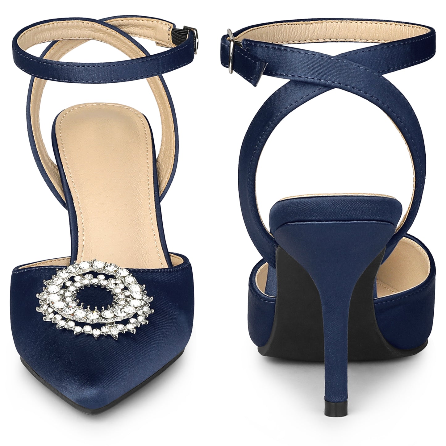 Women Rhinestones Ankle Strap Stiletto Heel Pumps