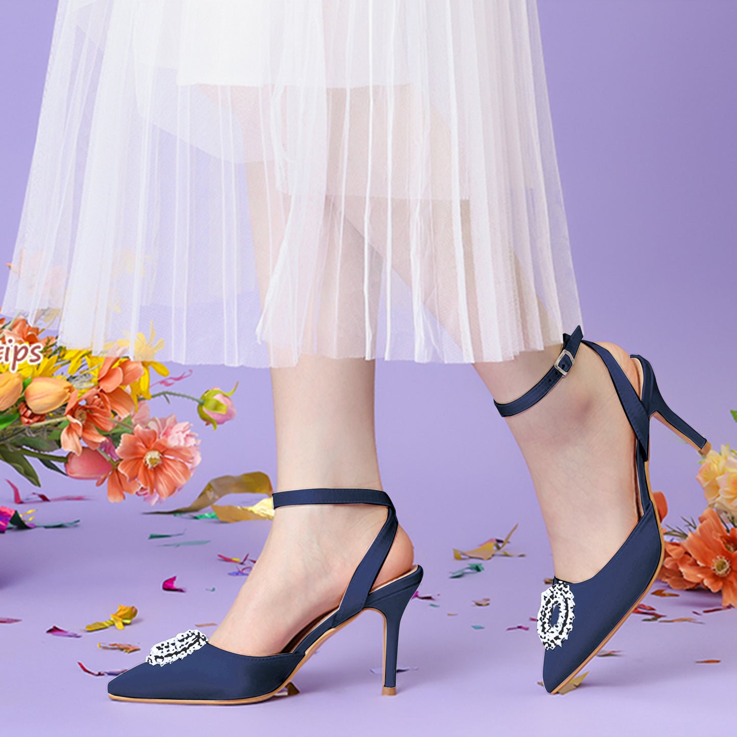 Women Rhinestones Ankle Strap Stiletto Heel Pumps