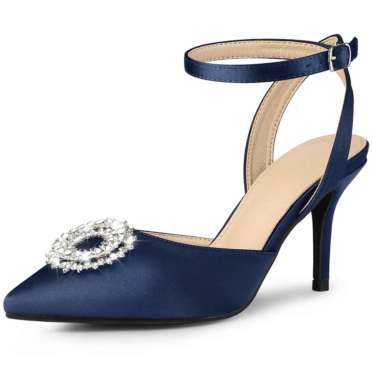 Women Rhinestones Ankle Strap Stiletto Heel Pumps