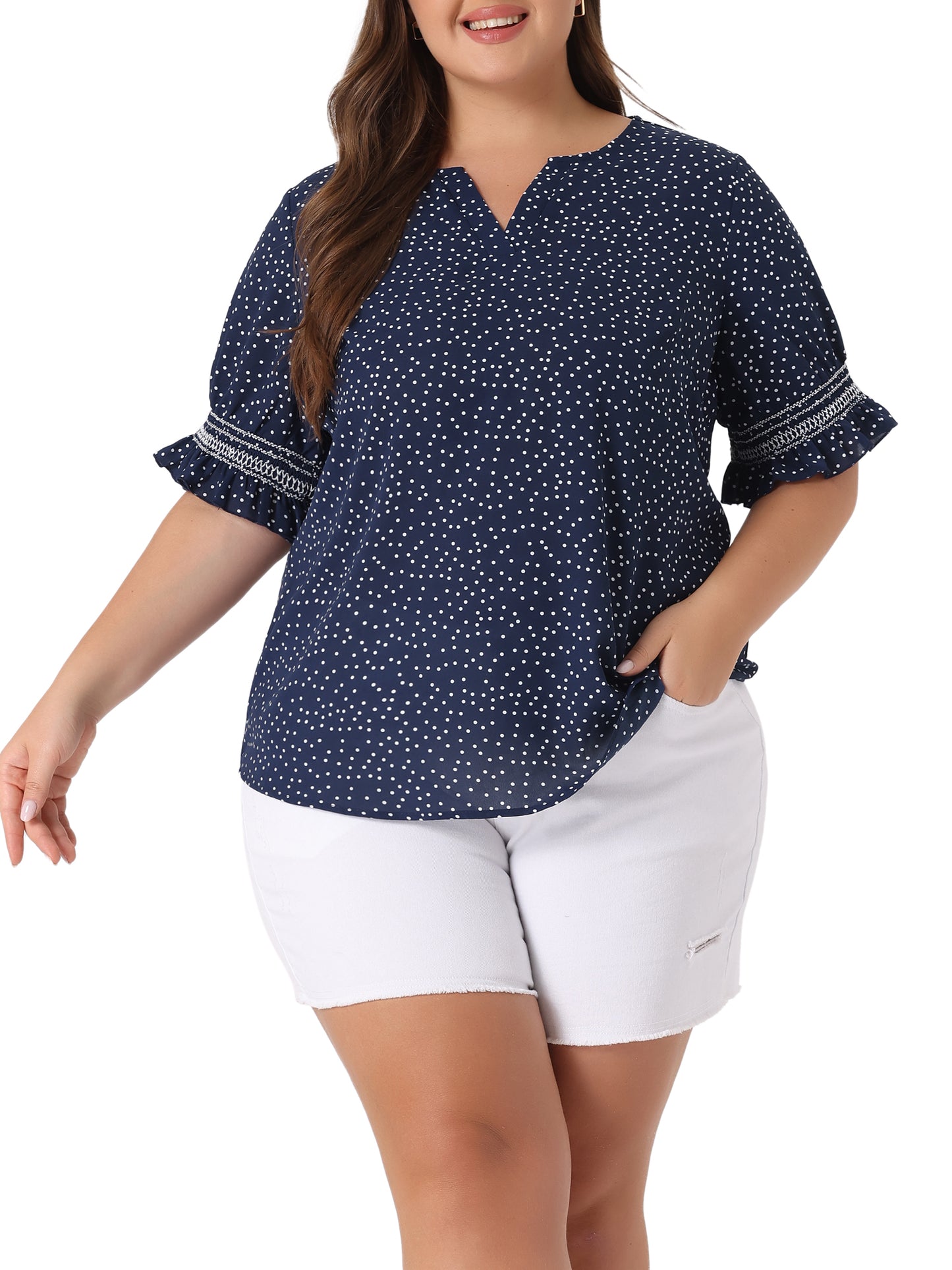 Women's Plus Size Blouse Pin Dots Smocked Floral Boho Blouse
