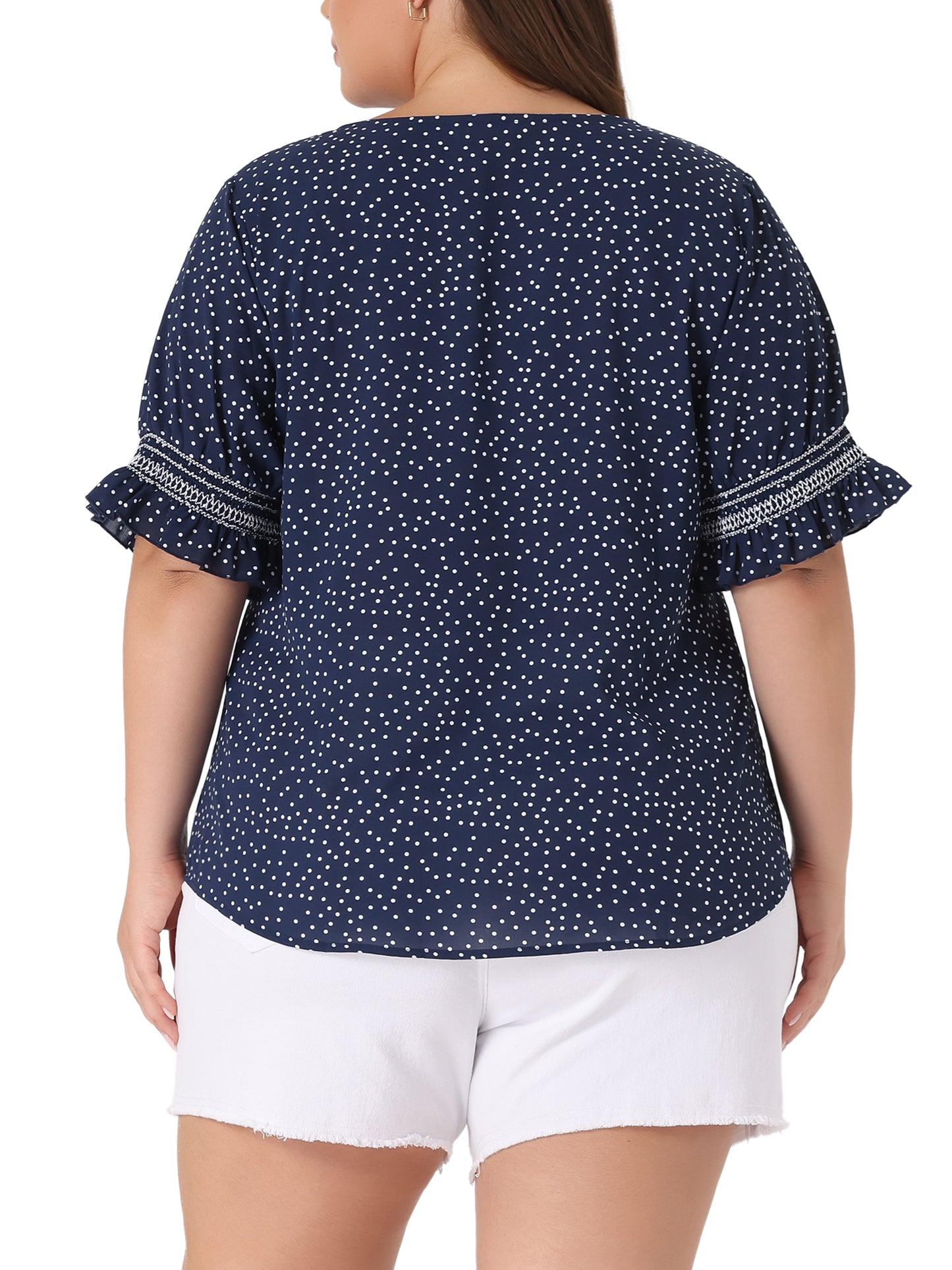 [PACK SALES] Women's Plus Size 2 Pieces Summer Pin Dots Ruffle Short Sleeve V Neck Blouses