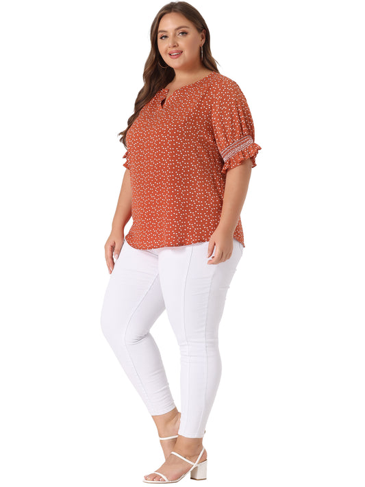 Women's Plus Size Blouse Pin Dots Smocked Floral Boho Blouse