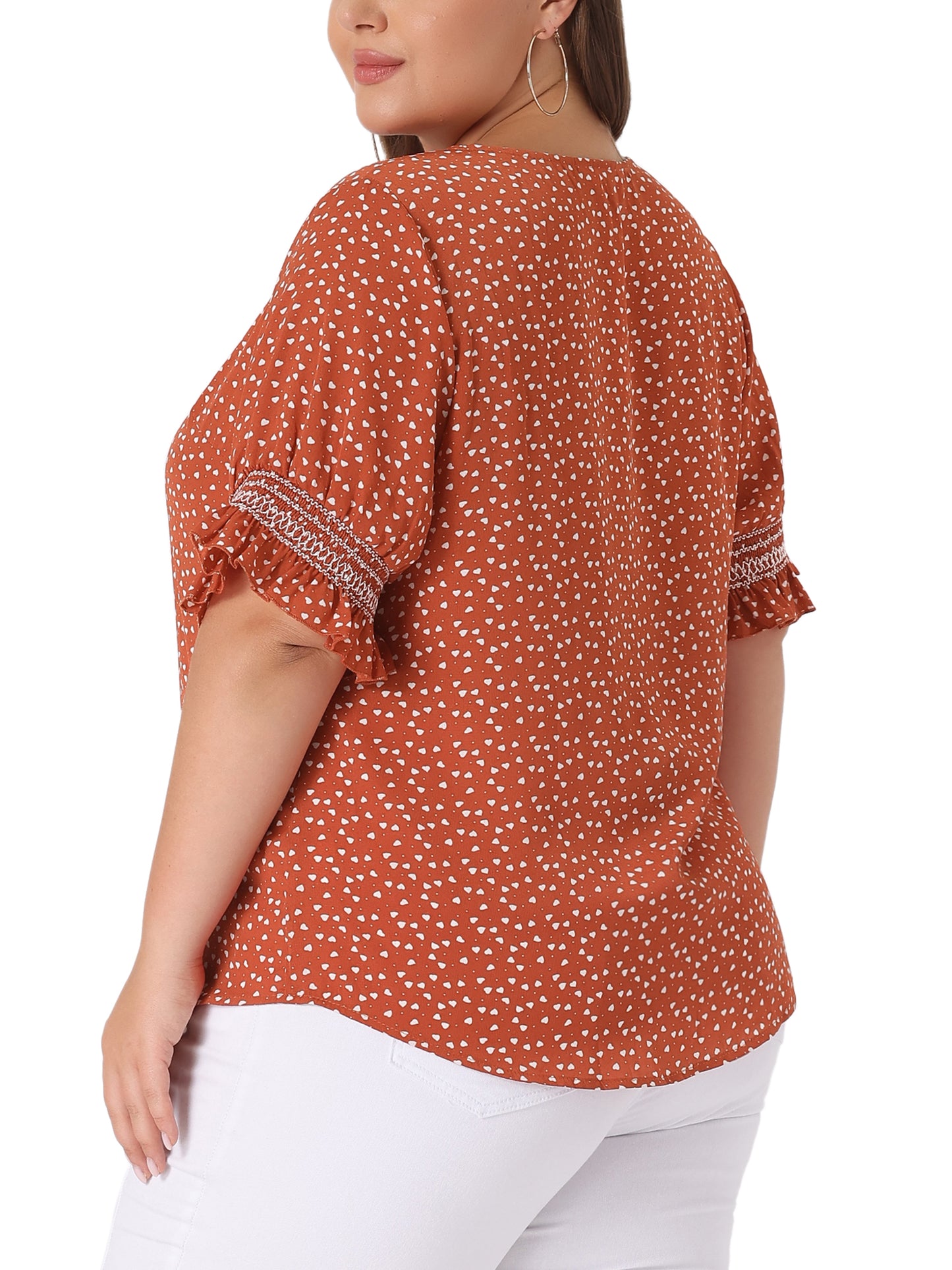 Women's Plus Size Blouse Pin Dots Smocked Floral Boho Blouse