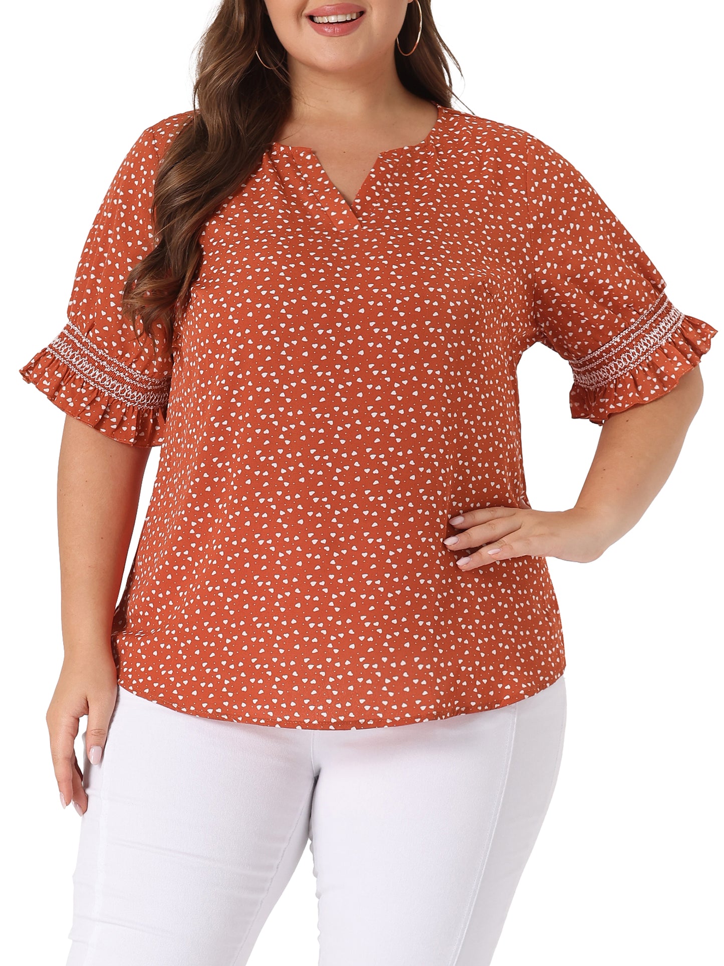 Women's Plus Size Blouse Pin Dots Smocked Floral Boho Blouse