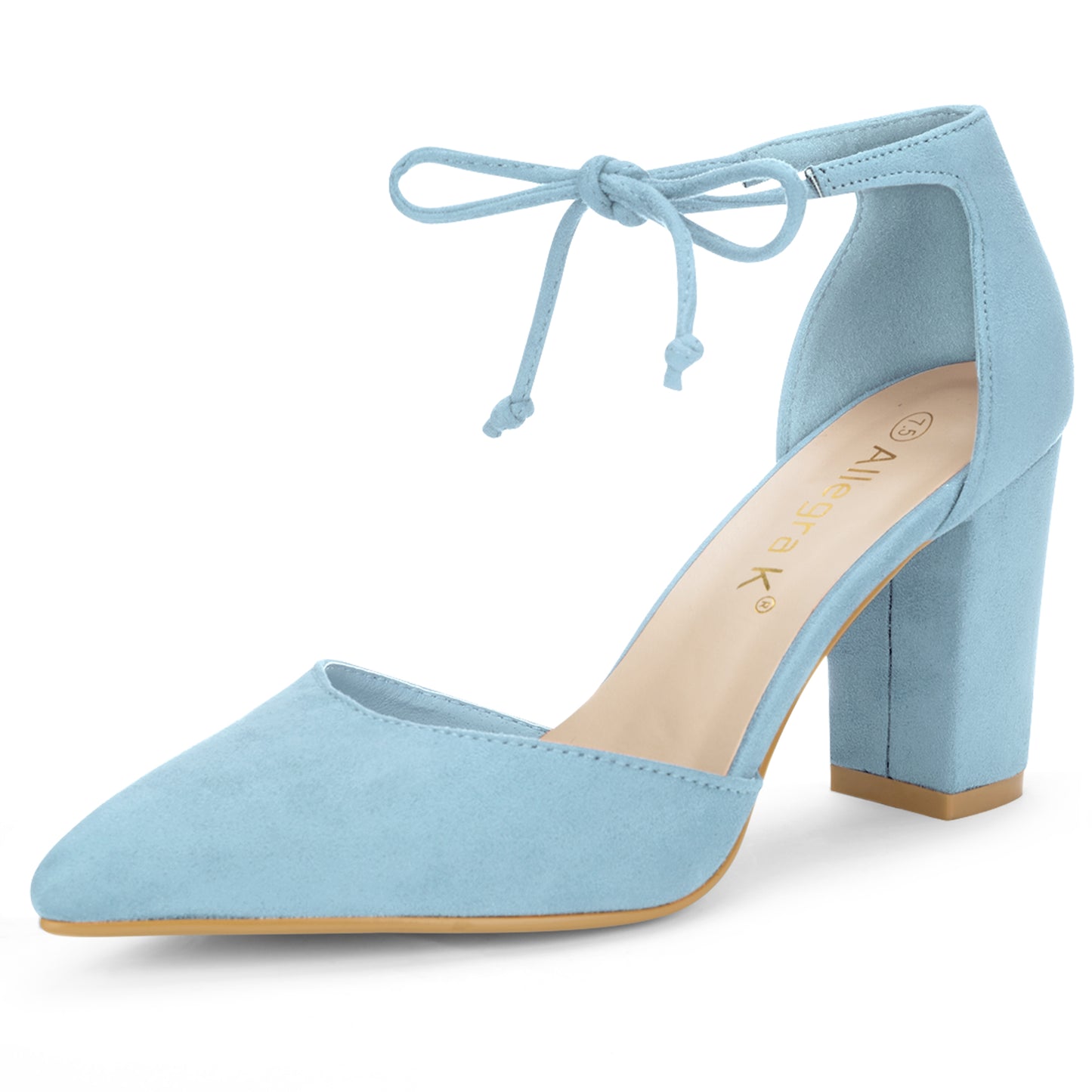 Zapatos de vestir con punta puntiaguda y tacón grueso con lazo en el tobillo para mujer
