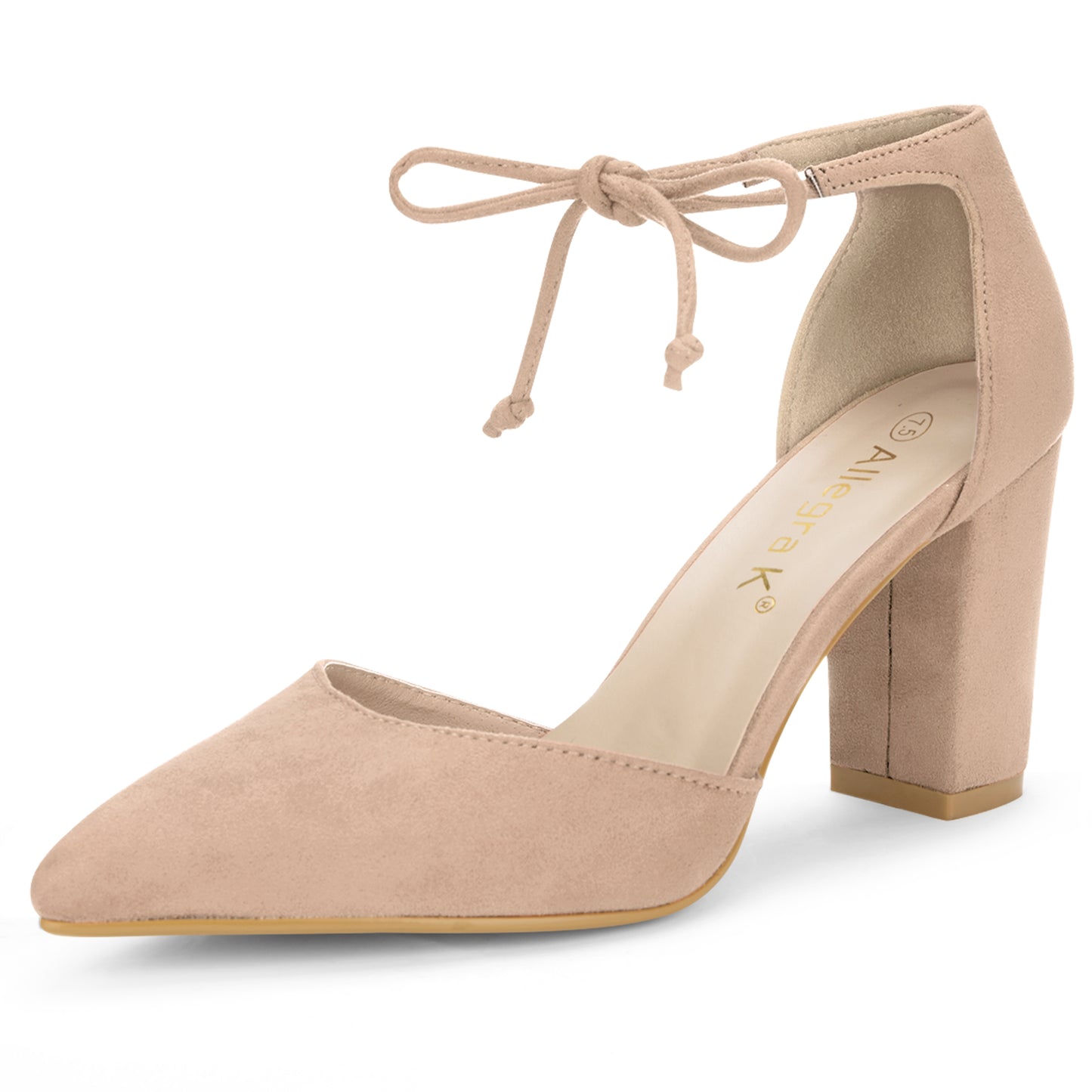 Zapatos de vestir con punta puntiaguda y tacón grueso con lazo en el tobillo para mujer