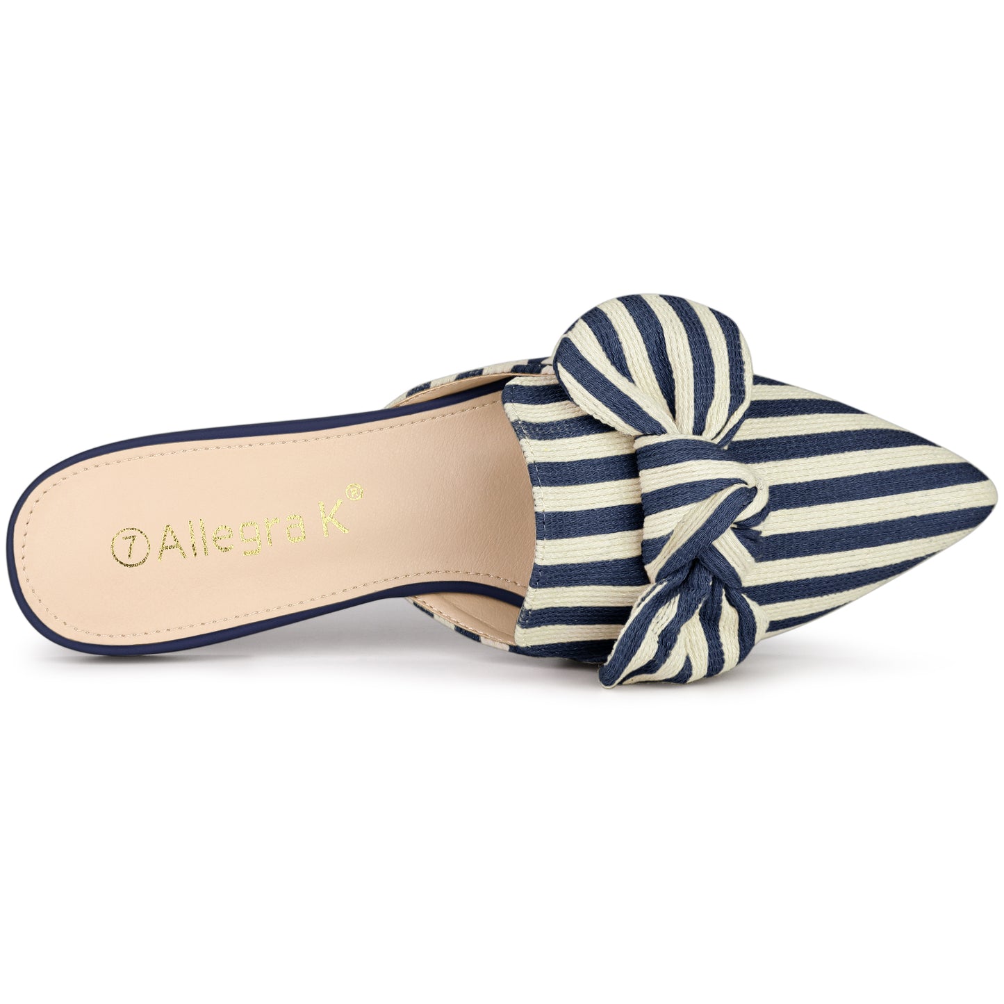 Women's Pointed Toe Slip on Flat Stripe Bow Slides Mules