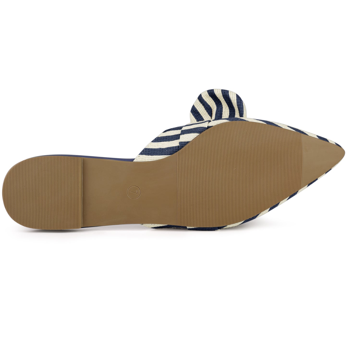 Women's Pointed Toe Slip on Flat Stripe Bow Slides Mules