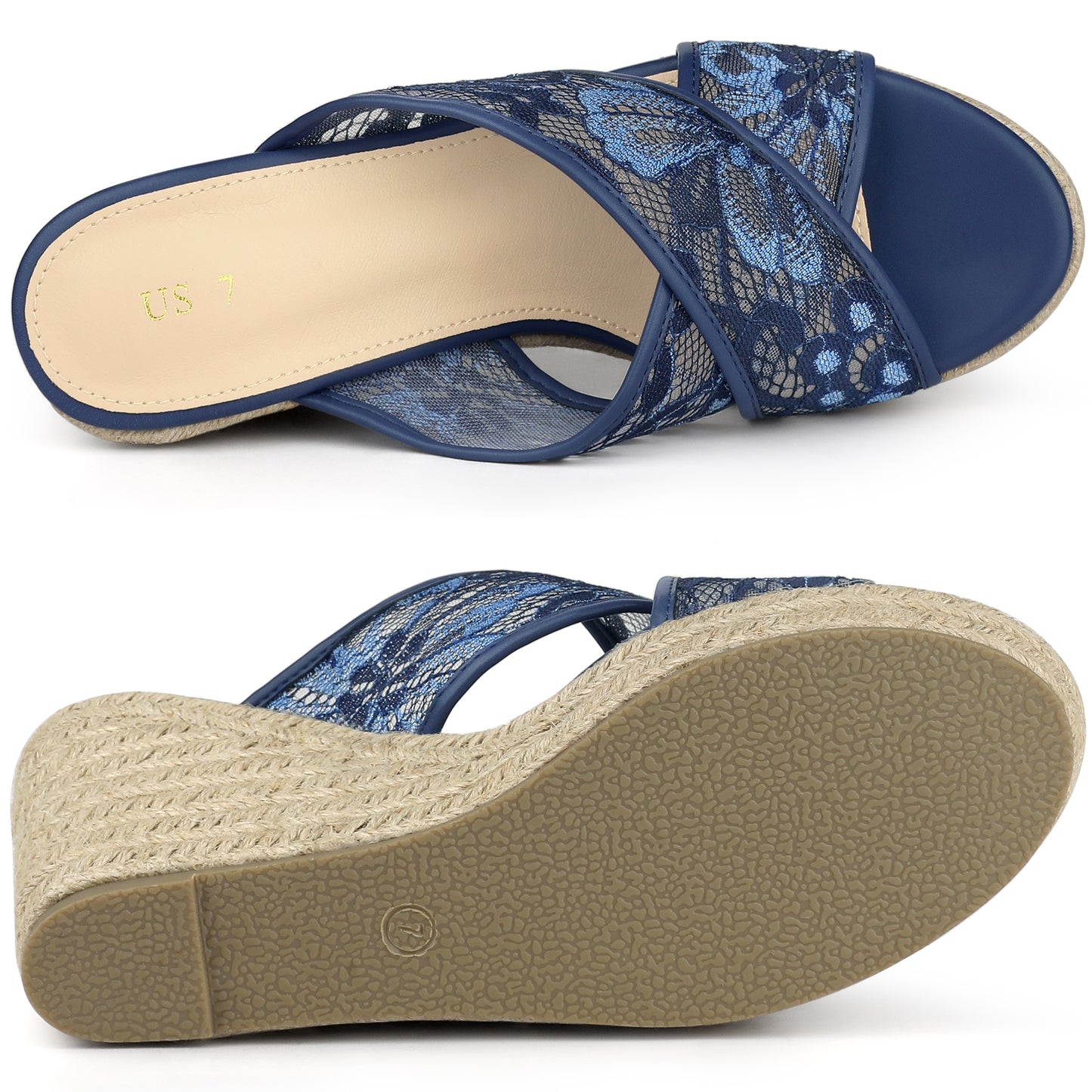 Women's Lace Crisscross Strap Slide Wedge Espadrilles Sandals