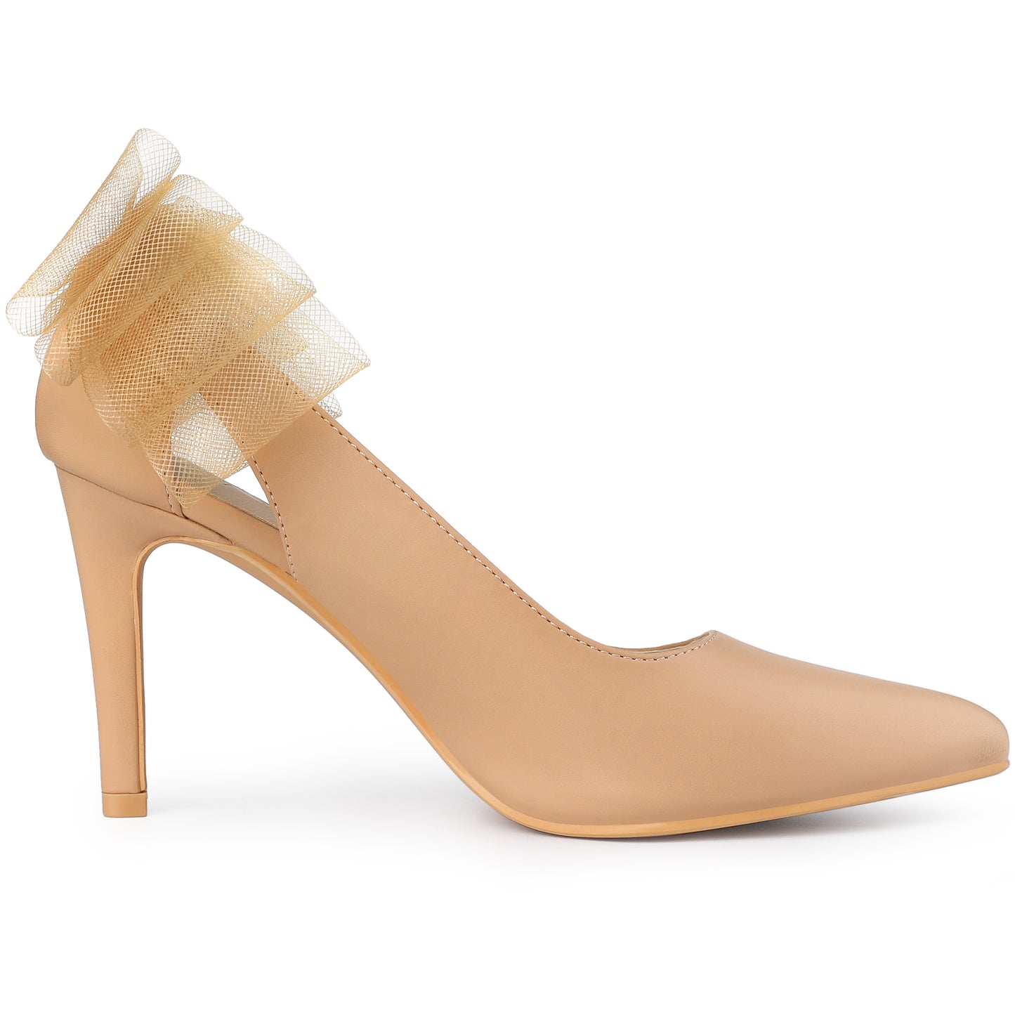 Zapatos de tacón de aguja con punta puntiaguda y lazo de malla para mujer