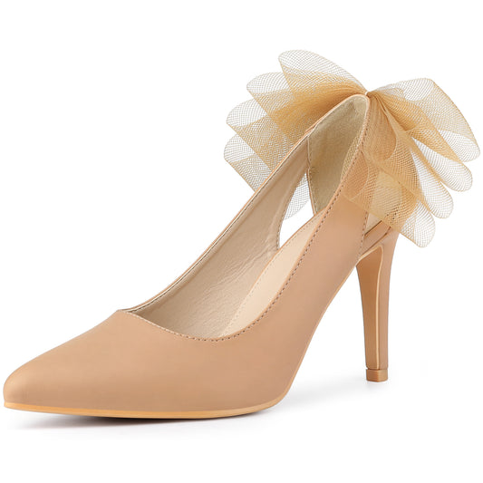 Zapatos de tacón de aguja con punta puntiaguda y lazo de malla para mujer