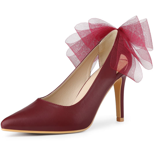 Zapatos de tacón de aguja con punta puntiaguda y lazo de malla para mujer