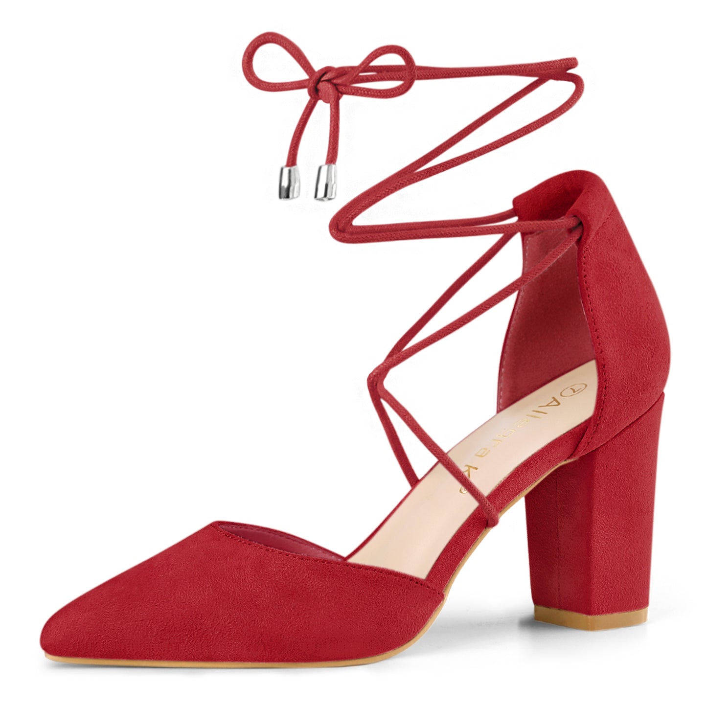 Zapatos de tacón grueso con cordones y punta puntiaguda para mujer