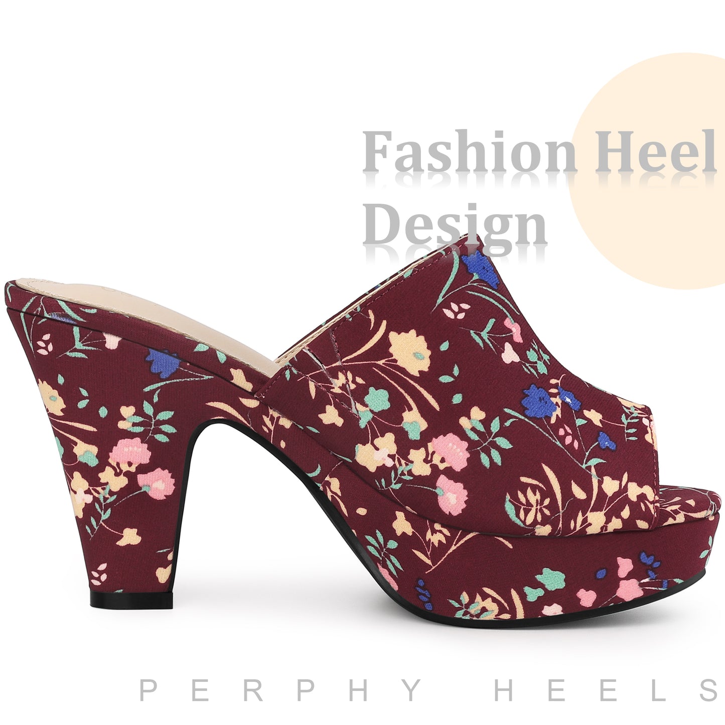 Women Platform Floral Chunky Heel Slides Sandals