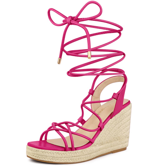 Alpargatas con plataforma, punta cuadrada y cordones para mujer