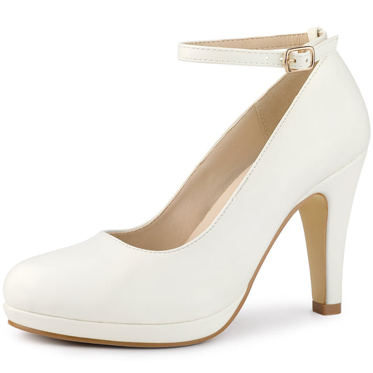 Zapatos de tacón de aguja con tiras en el tobillo y punta redonda para mujer