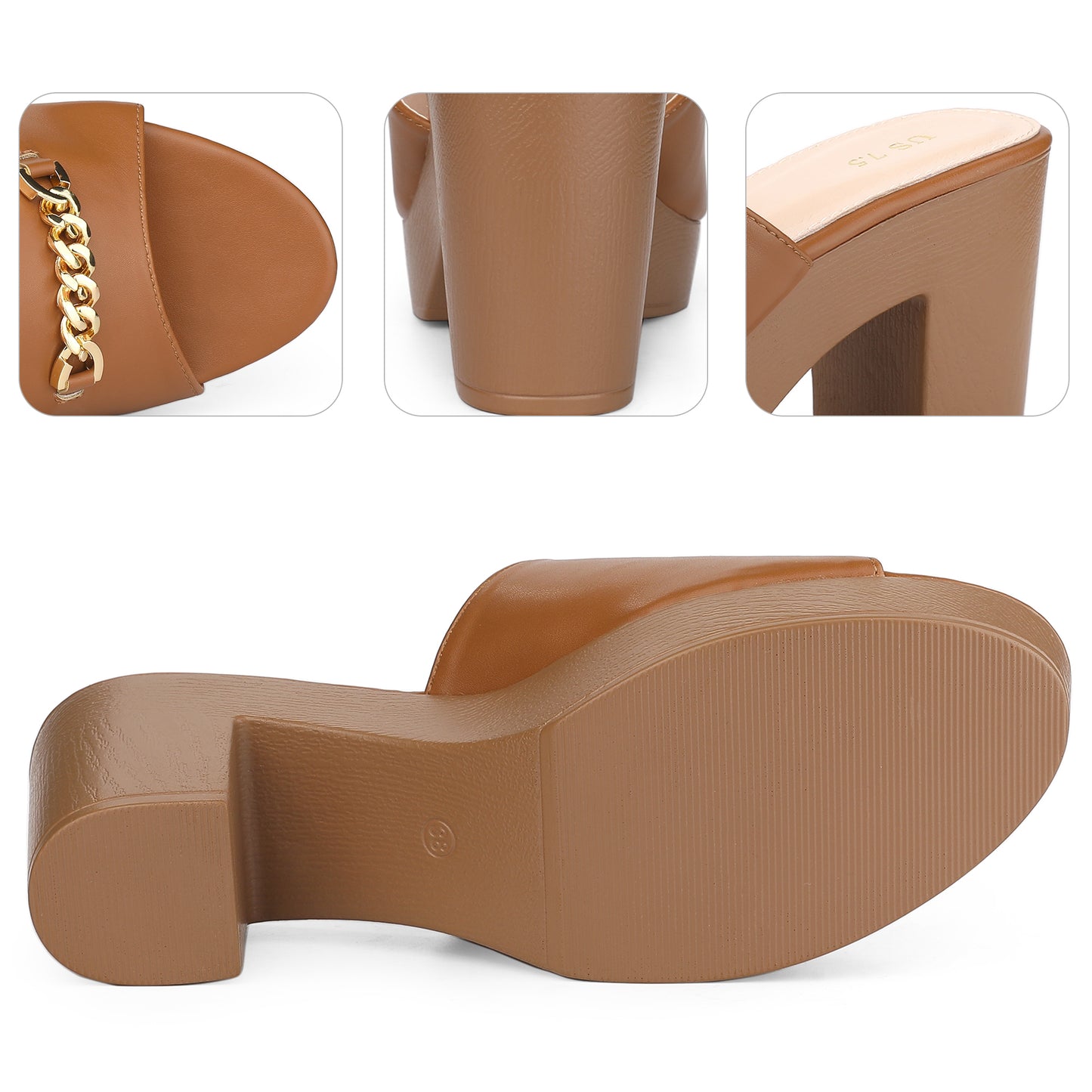 Women Open Toe Platform Block Heel Slides Sandals