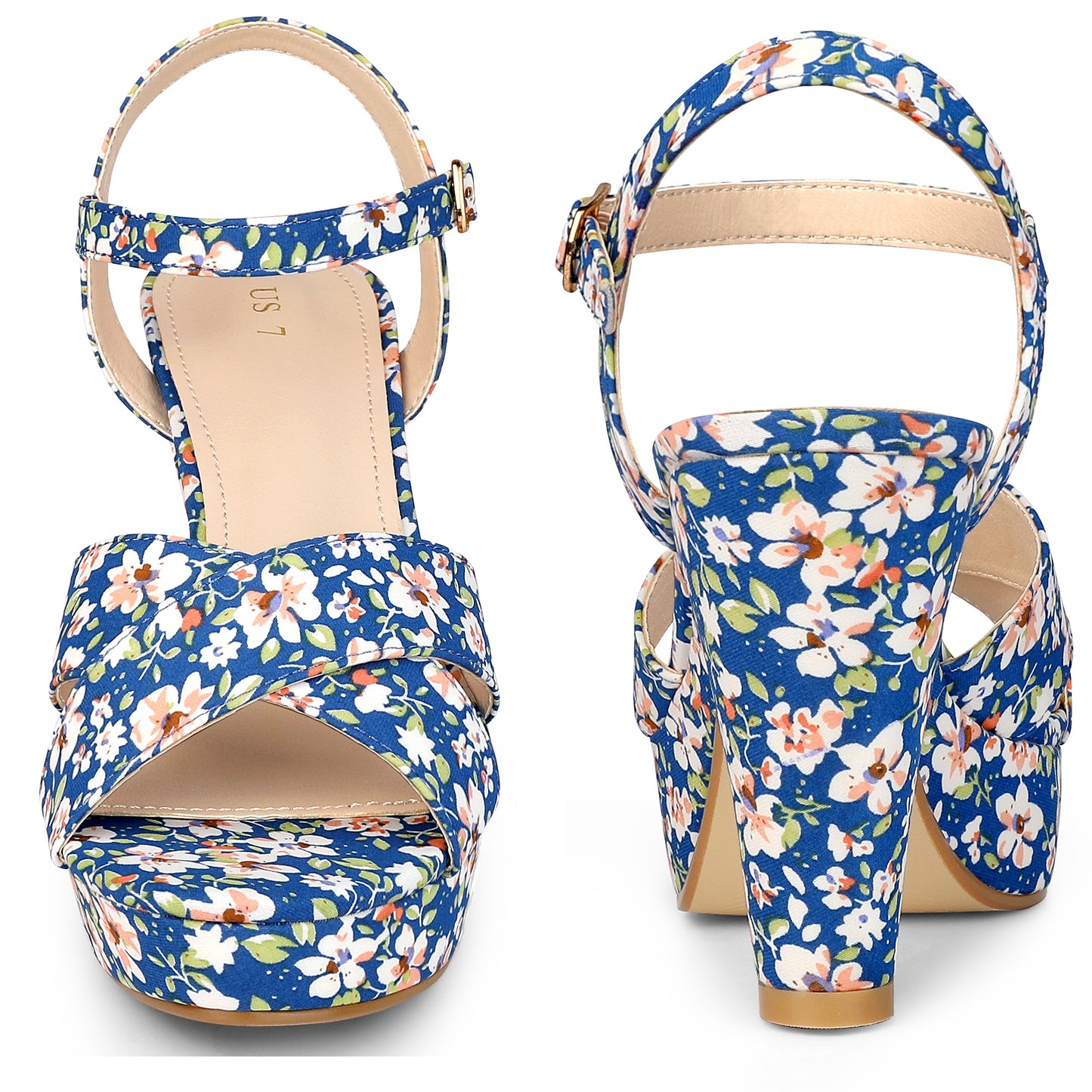 Sandalias de plataforma con tacón grueso y diseño floral para mujer