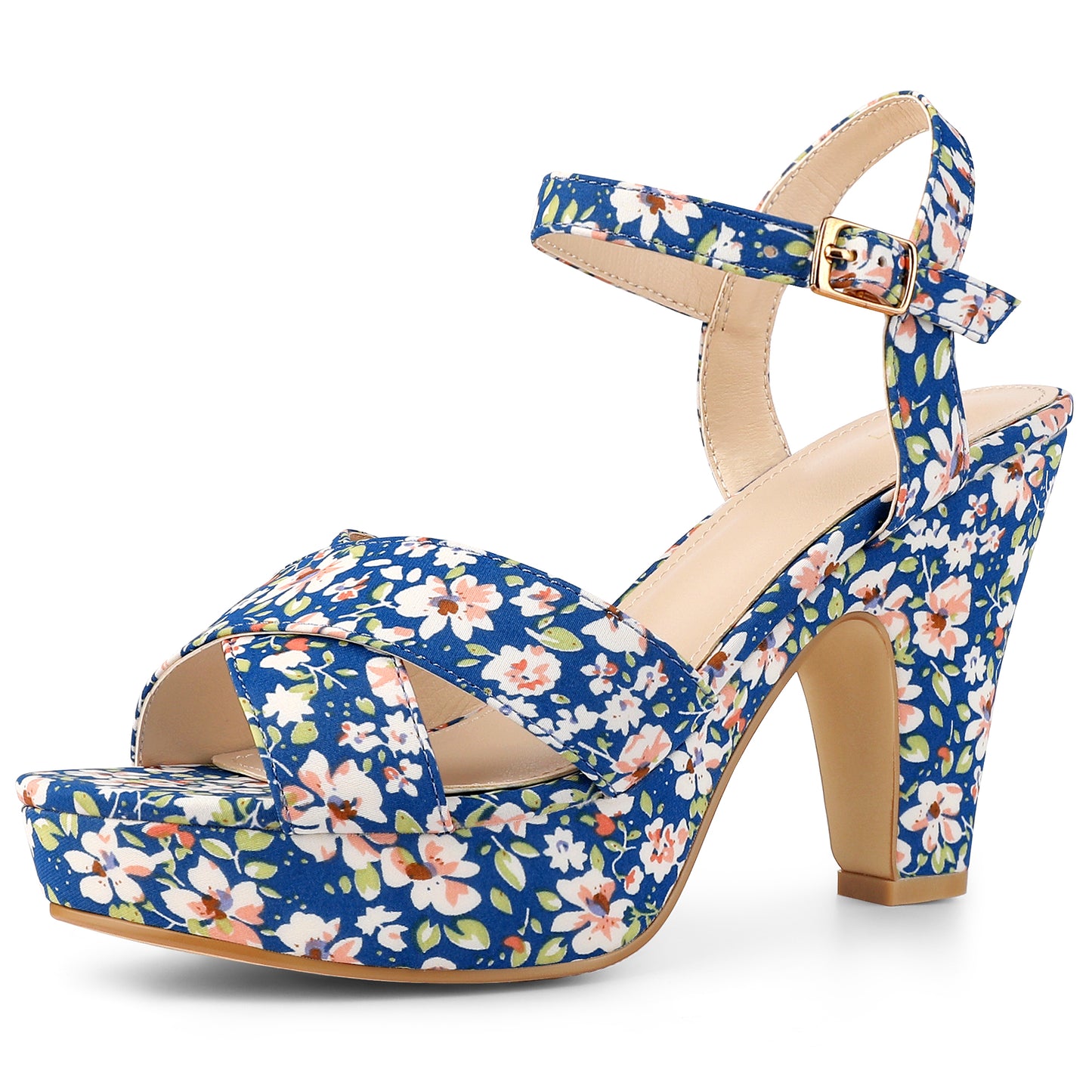 Sandalias de plataforma con tacón grueso y diseño floral para mujer