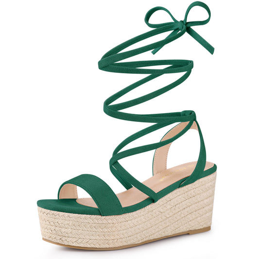 Women's Lace Up Wedge Heel Platform Slingback Strappy Sandals
