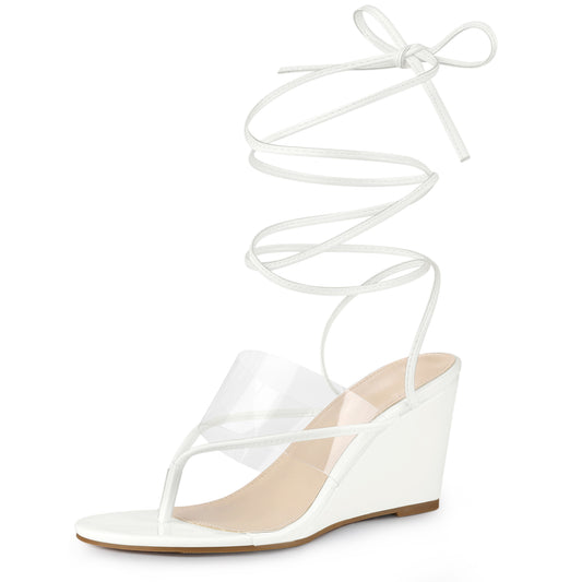 Sandalias de cuña con tiras transparentes y cordones para mujer