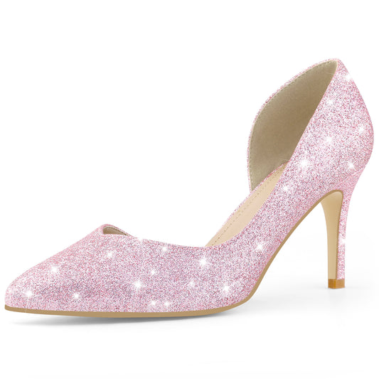 Zapatos de tacón de aguja con punta puntiaguda y purpurina para mujer