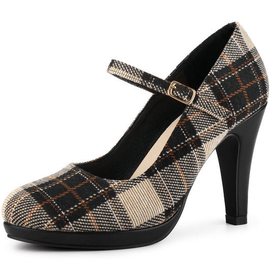 Zapatos Mary Jane con plataforma y tacón de aguja de pata de gallo para mujer